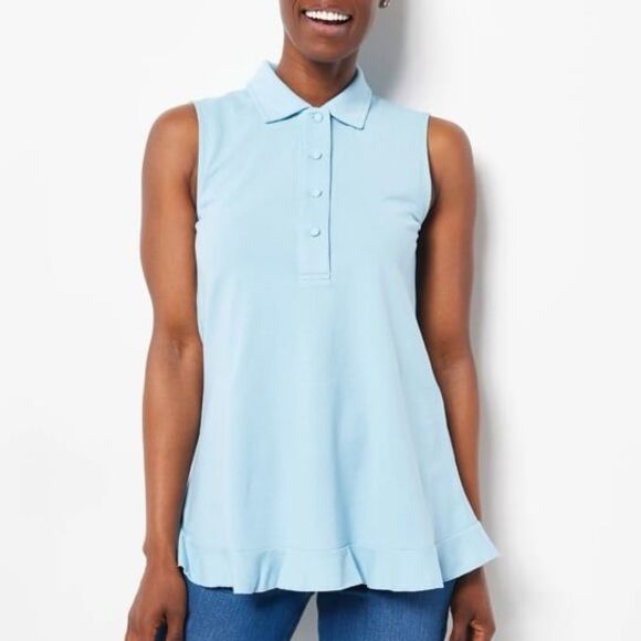 Isaac Mizrahi Live! NWT Sleeveless Collared Top w/ Ruffle Hem - Picture 1 of 7